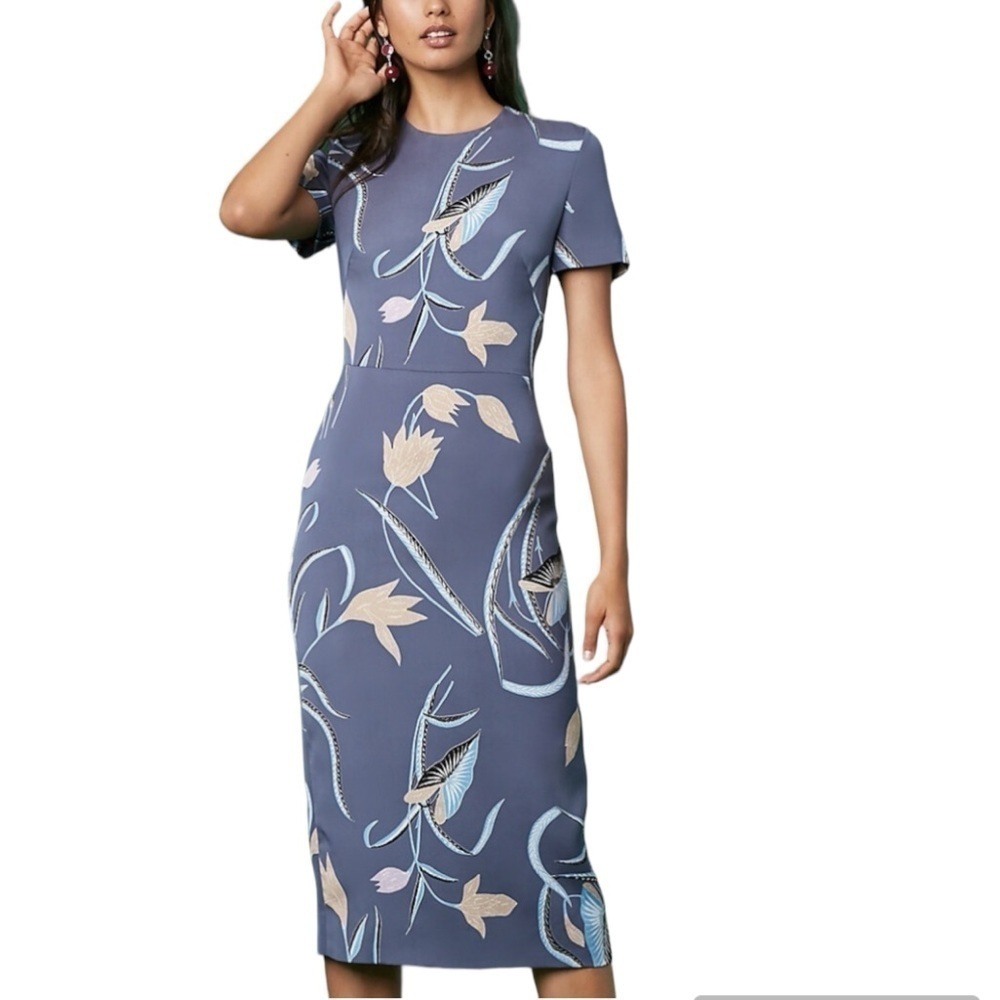 Diane Von Furstenberg Granite Floral Sheath Midi Dress Size 2